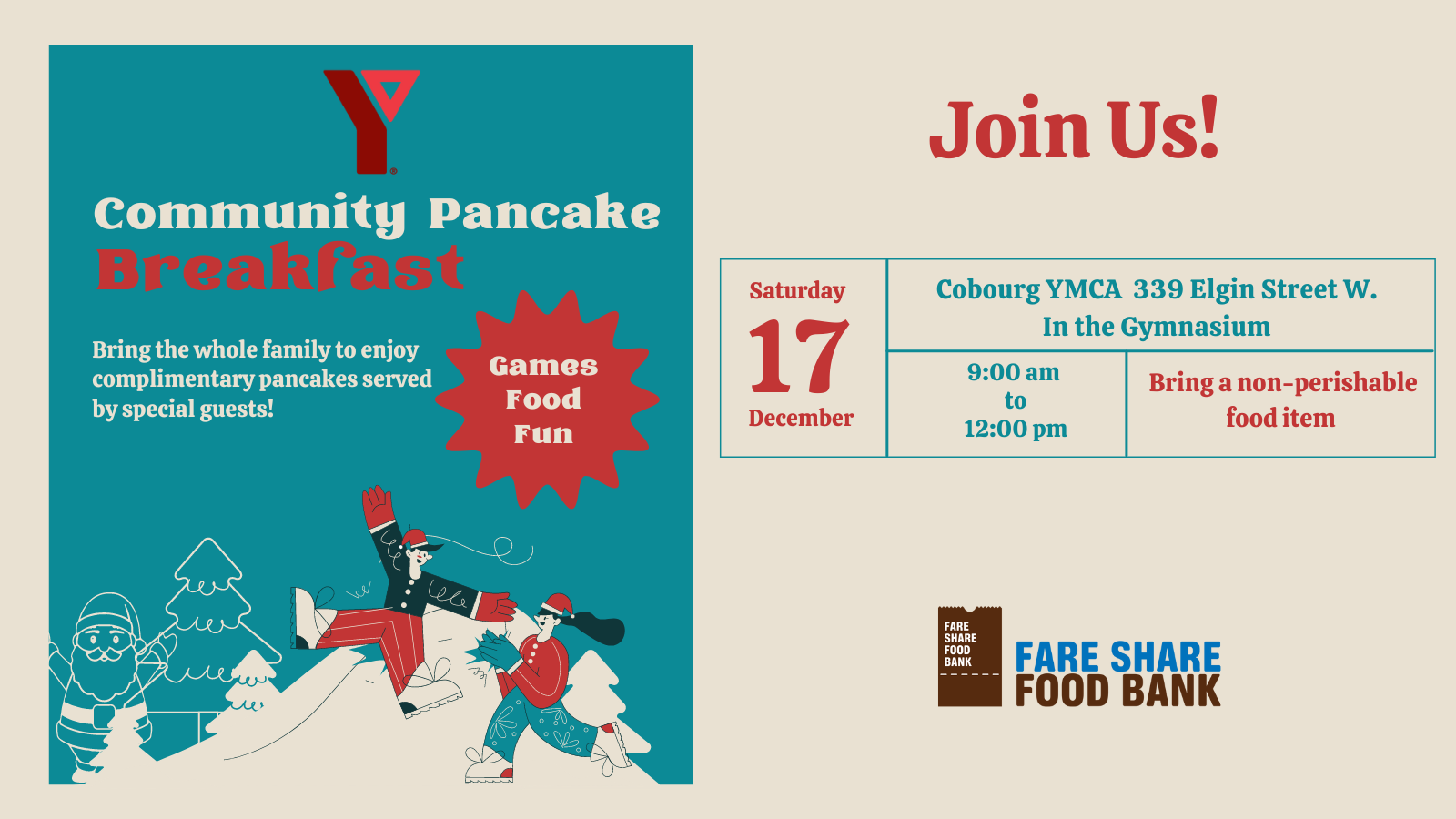 Community Pancake Breakfast December 17th YMCA Northumberland